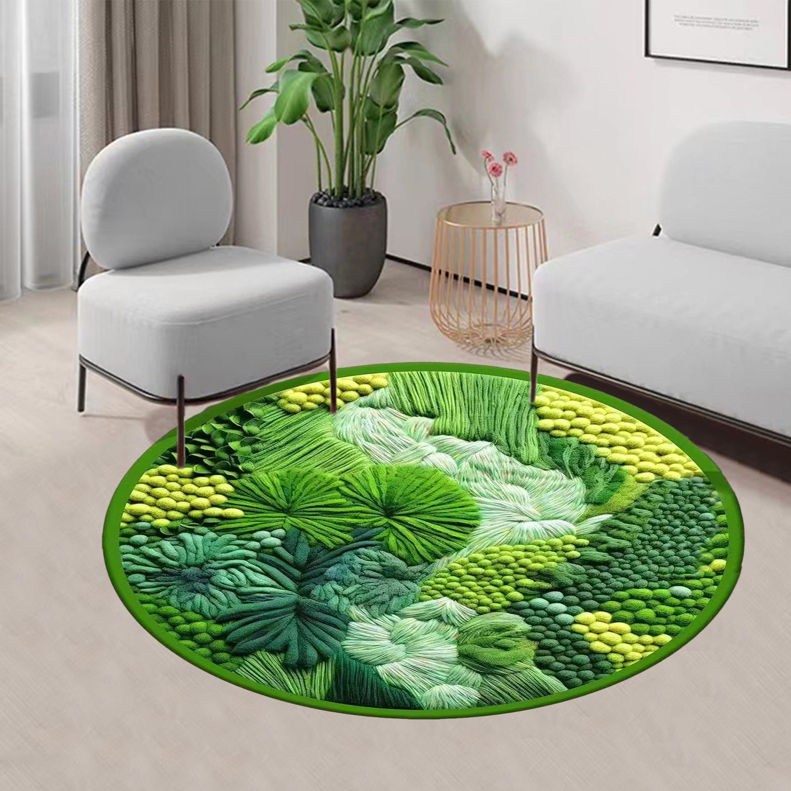 Specollect 1Pcs 3D Round Green Moss Bathroom Rugs Non Slip, Modern Aesthetic Funky Microfiber Shaggy Tufted Circle Moss Bath Mat for Living Room Bedroom, Soft and Absorbent, Machine Washable