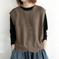 thumbnail image 3 of Women's Sweater Vest Crew Neck Pullover Tank Tops Light Weight Sleeveless Casual Loose Knitted Vest Brown, Free Size, 3 of 4