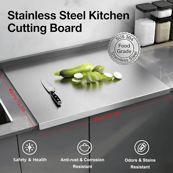 Stainless Steel Cutting Board for Kitchen, Large 304 Chopping Boards, Suitable for Meat Vegetables Bread and Baking, Kitchen Accessories