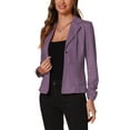 thumbnail image 4 of INSPIRE CHIC Women's Faux Suede Button up Casual Open Front Drawstring Long Sleeve Blazer L Gray Purple, 4 of 4