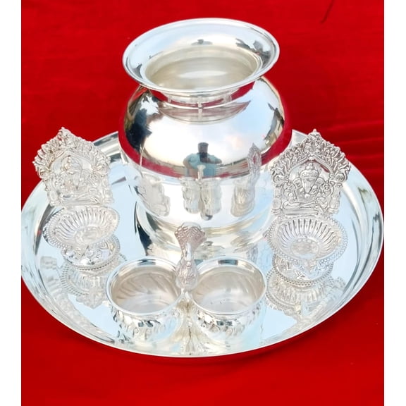 German silver regular use pooja set for housewaming pooja/ festival