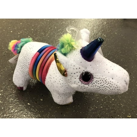 Fun Stuff Small White Unicorn with Rainbow Manes Plush Toy - 7"