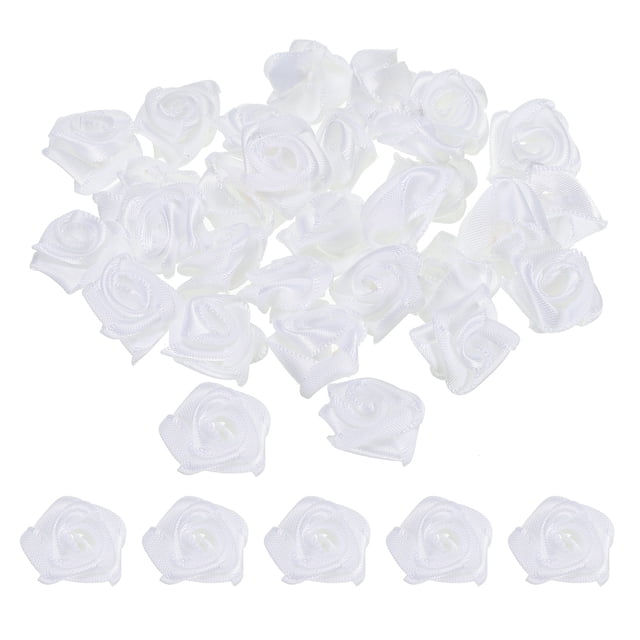 Unique Bargains Mini Satin Ribbon Roses Tiny Fabric Flowers Embellishments Rosettes Applique White 30 Pcs