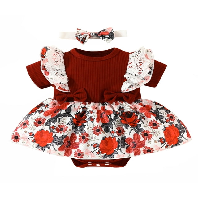 Combinaison-robe pour Bébés Filles avec Bandeau, Manches Courtes, Nœud à l'Avant, Imprimé Floral/léopard