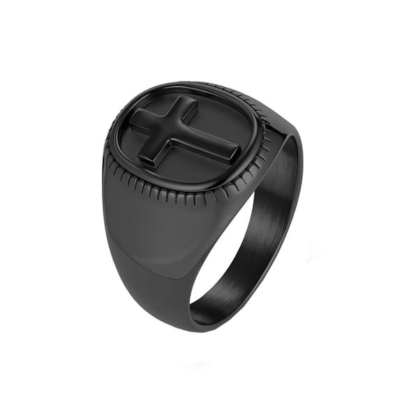 HIJONES Men's Cross Stainless Steel Polished Ring Minimalist Personalized Vintage Band Jewelry Black Size 10