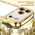thumbnail image 4 of Dteck For iPhone 13 Pro Plating Cute Wave Frame Case with Luxury Bling Diamonds Sparkly Rhinestone for Women Girls Shockproof Slim Back Protective Phone Case, Gold, 4 of 7