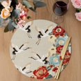 thumbnail image 3 of Japanese Style Round 13 Inch Placemats Set of 8, Country Vintage Blossom Peony Birds HeatResistant Non Slip Place Mats for Dining Table, Wipeable Braided Kitchen Table Mats for Housewarming, 3 of 9