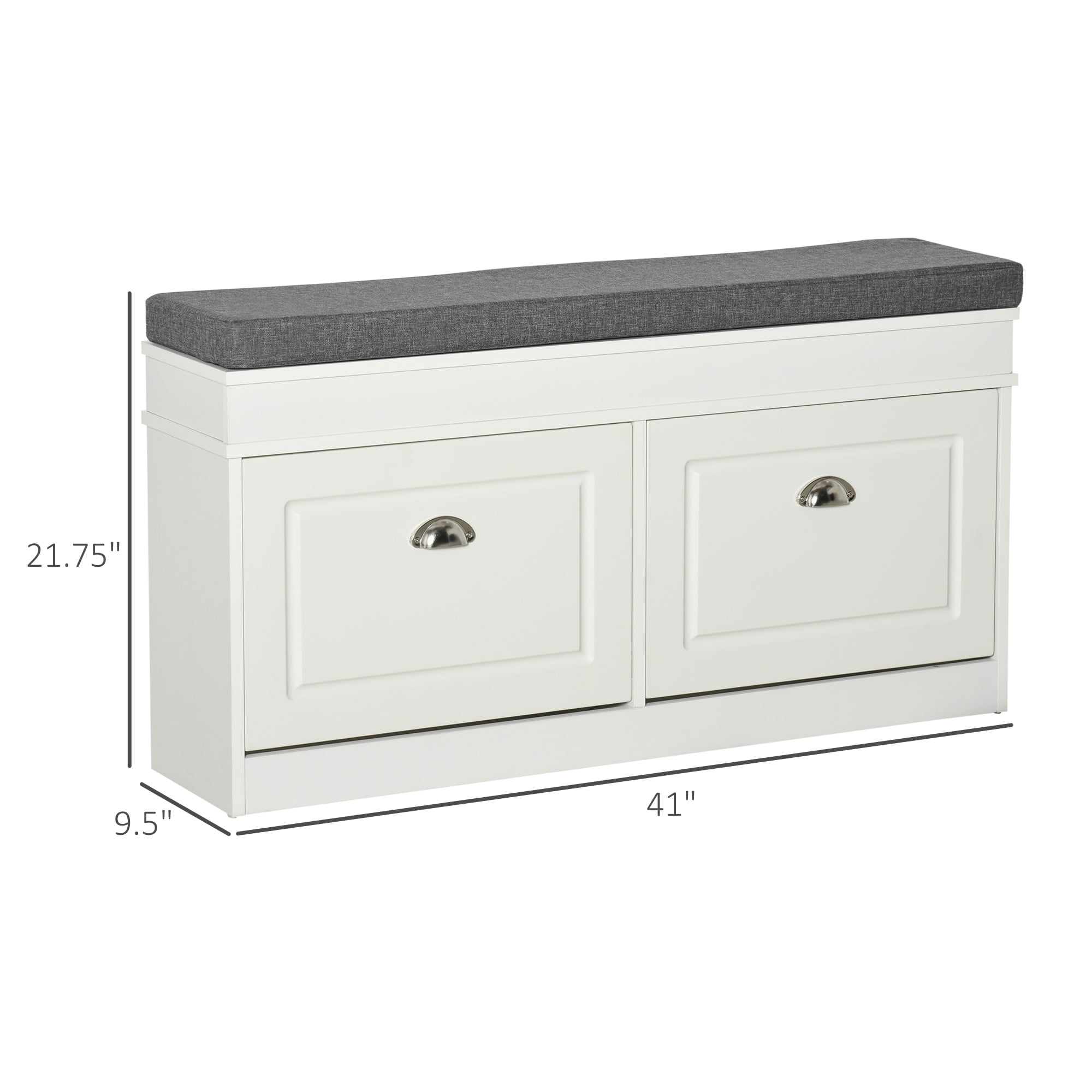 HOMCOM Modern Shoe Rack Bench for Entryway, Storage Organizer with Cushion, 2 Drawers, Adjustable Shelf, Holds 8 Pairs, White