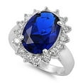thumbnail image 4 of Blue Simulated Sapphire Oval Flower Halo Ring .925 Sterling Silver Band Cubic Zirconia Female Size 6, 4 of 4