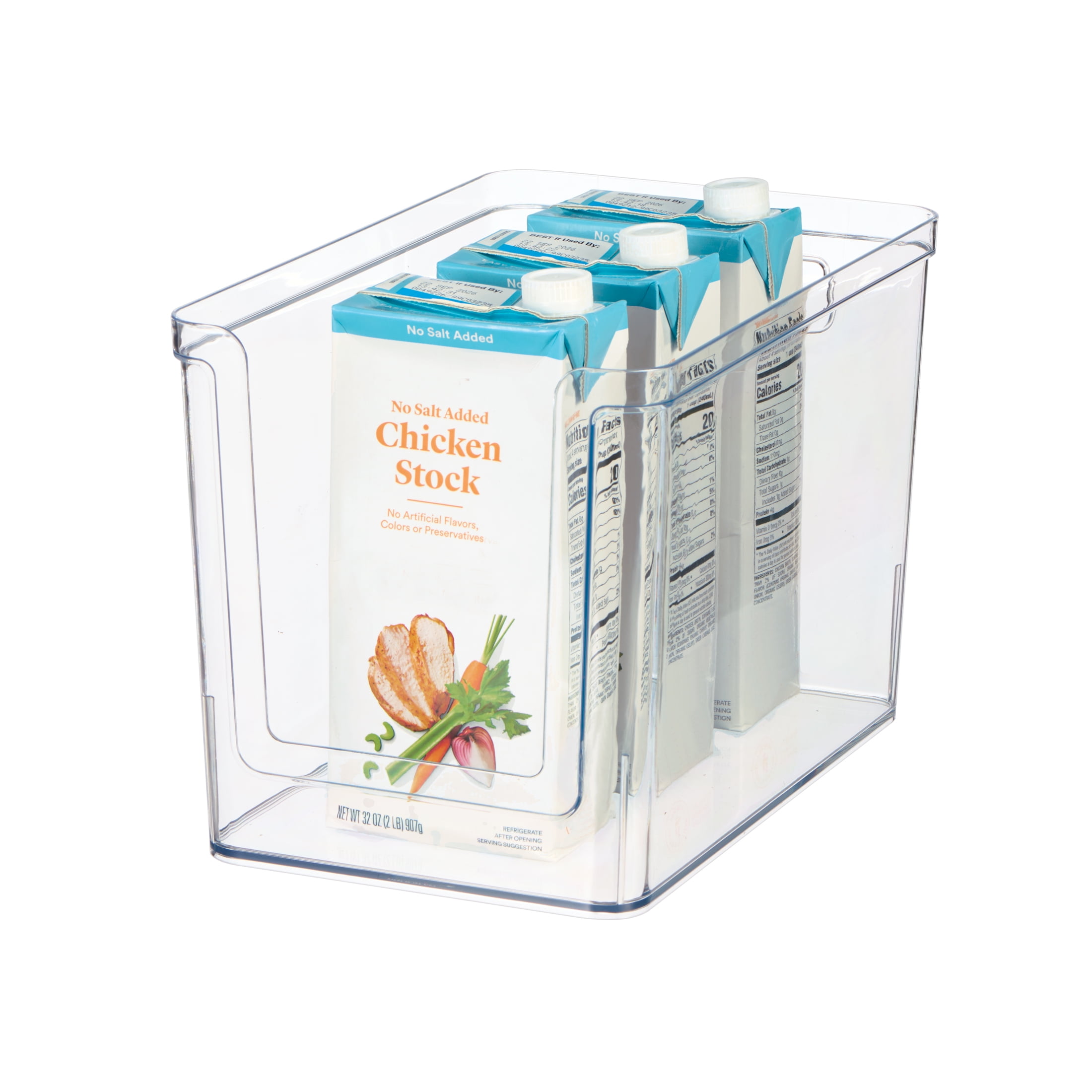 Mainstays Large Deep Clear Plastic Pantry Storage Organizer Bin with Open Front, Kitchen Cabinet, Fridge and Shelf Storage Container for Pantry Organization, 12" x 7.5" x 8"