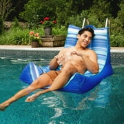 Big Joe Captain's Float No Inflation Needed Pool Lounger with Drink Holder, Blurred Blue Double Sided Mesh, Quick Draining Fabric, 3 feet