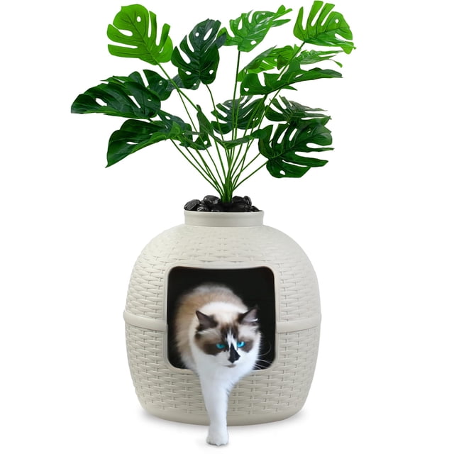 Caja de arena para gatos Keygarzone Plant con tapa, muebles ocultos