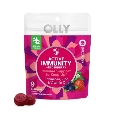 OLLY Active Immunity Elderberry Gummy Supplement, Daytime Immune Support for Adults, 9 Ct