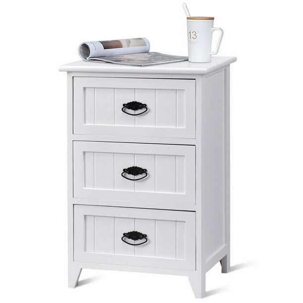 Gymax 3 Drawers Nightstand End Table Storage Wood Side Bedside White Walmart Com Walmart Com