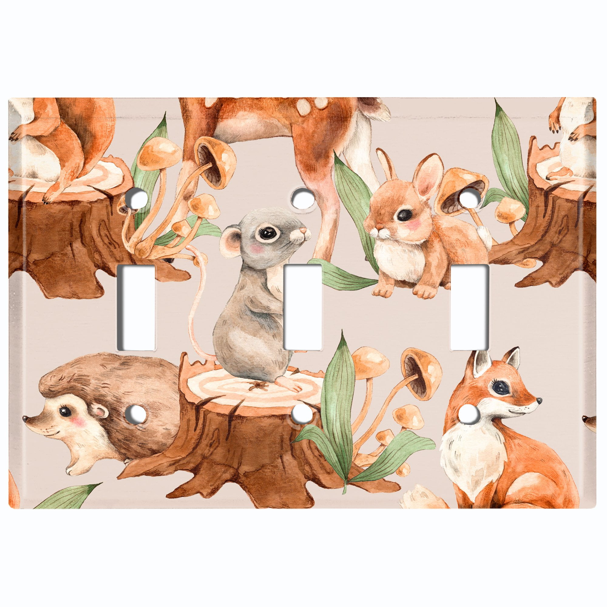 Metal Light Switch Plate Cover Cute Forest Animals Bunny Mouse Fox ANM013 - Metal Light Switch Plate Cover Cute Forest Animals Bunny Mouse Fox ANM013 -