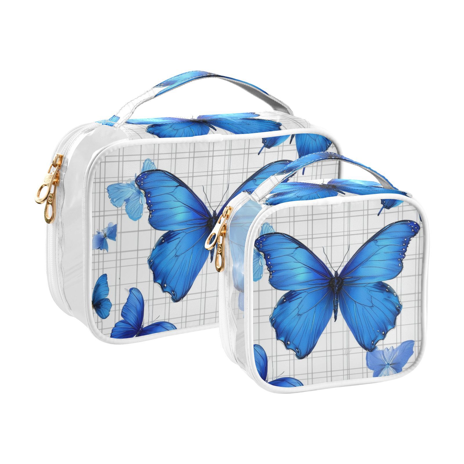 Clear Makeup Bags with Handle Large Opening 2 Pack Set Toiletry Bag Quart Size Bag, for Women Man Traveling Travel Essentials, Toiletries and Other. Blue Butterfly