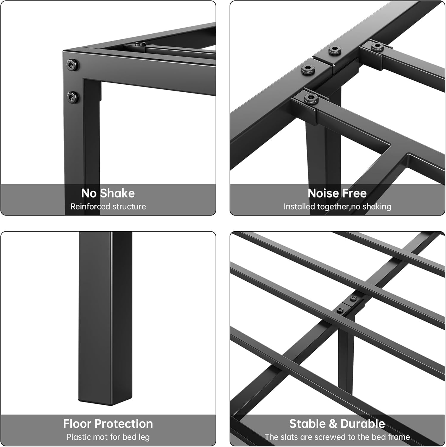 Quality Metal Bed Frame Platform – Queen Size, 16 Inch, Heavy Duty Steel Slats, Noise-Free, Non-Slip, Underbed Storage, 1000lbs Capacity, Easy Assembly, Black, Size: 16 INCH Queen