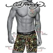 Ed Hardy Mens 3-Pack Performance Boxer Briefs, Active Stretch Dry Fit Print Boxers, Multicolor Male Underwear, Small