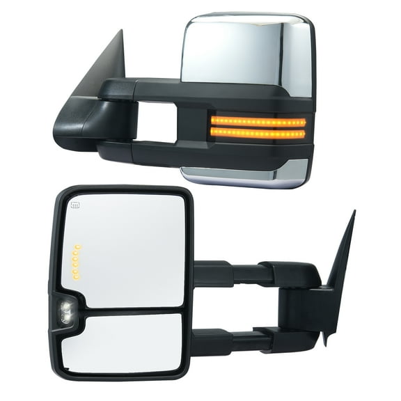 VEVOR Towing Mirrors, Left & Right Pair Set for Chevrolet Silverado (2003-2007)/GMC/Cadillac, Power Heated Tow Mirror with Signal Light,Manual Controlling Telescoping Folding, Heating Defrost,Silver