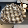 thumbnail image 7 of Lutiedan Button Down Dress Shirts for Boys Long Sleeve Color Block Plaid Shirts Classic School Uniform Shirts Sizes 1-11,Khaki, 7 of 7