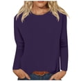 thumbnail image 4 of Duoif Hauts pour Femmes Col Rond Manches Longues Couleur Unie T-Shirt Décontracté T-Shirts pour Femmes Violet TG, 4 of 5