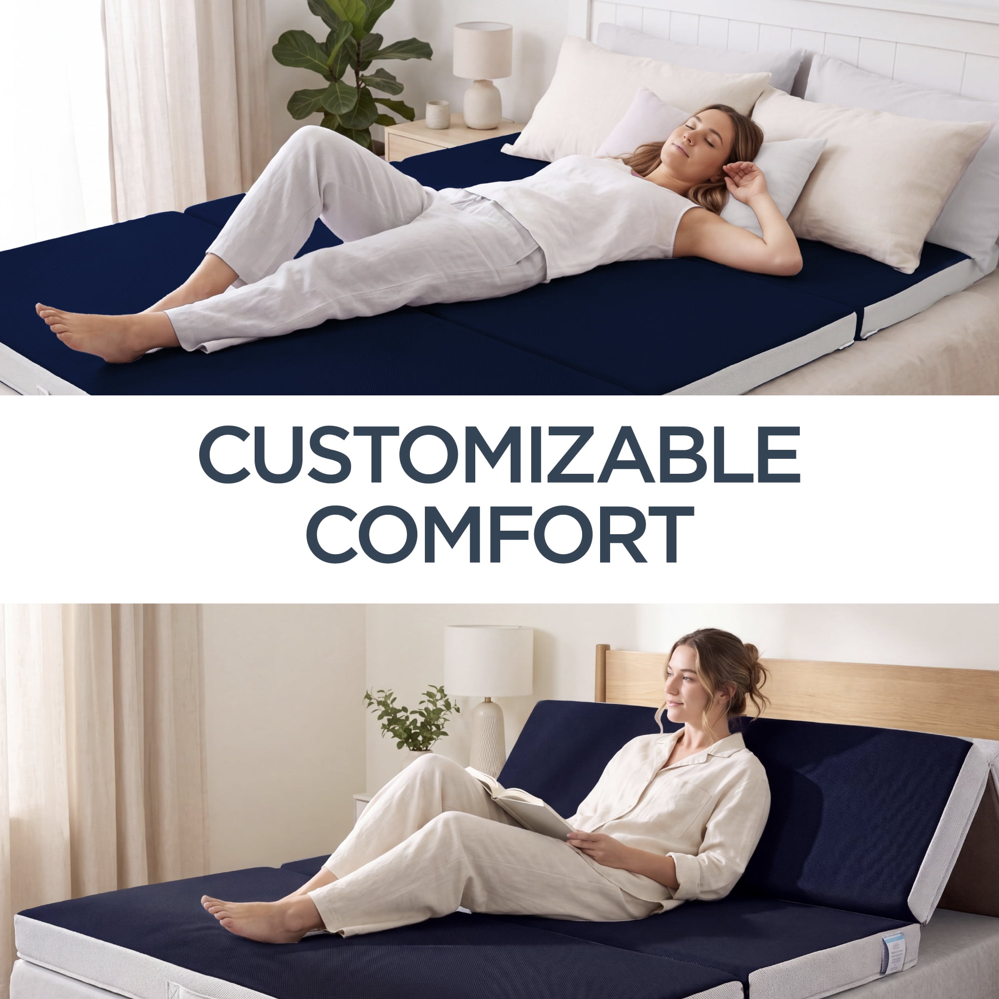 Best Choice Products 4in Thick Folding Portable Queen Tri-Fold Mattress w/ Carry Case, Washable Cover - Midnight Blue