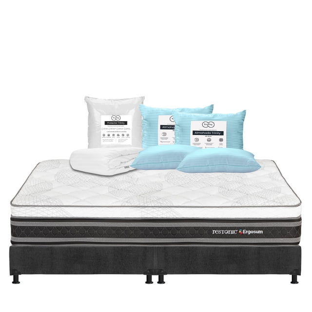 Colchón King Size Ergosum Restonic + Box + 2 Almohadas Trinity + Protector de Colchón Trinity