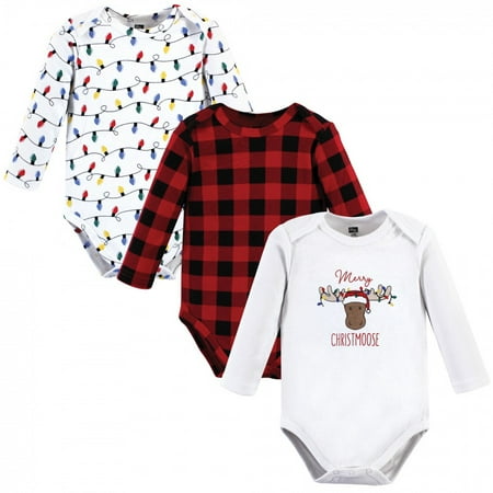 

Hudson Baby Unisex Baby Cotton Long-Sleeve Bodysuits Christmoose 9-12 Months
