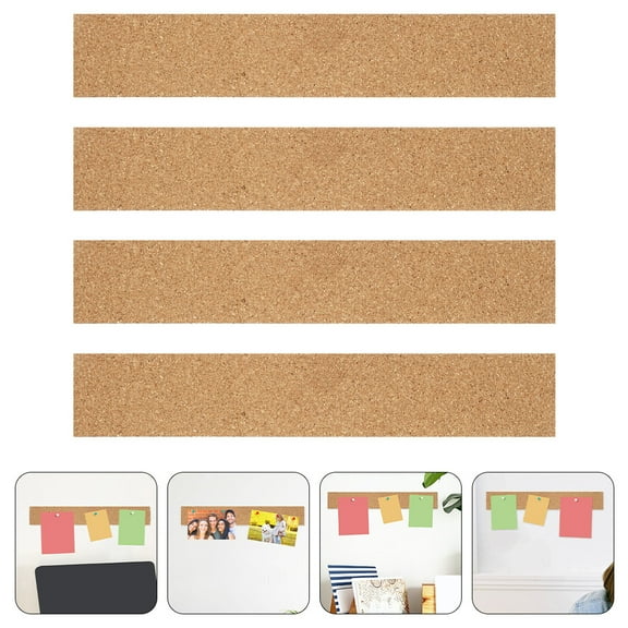 SOPOTUTU Light Brown Cork Board Adhesive Strips for Photo Display, 4 Sets, Strong Hold, Easy to Use, Home and Office Decor