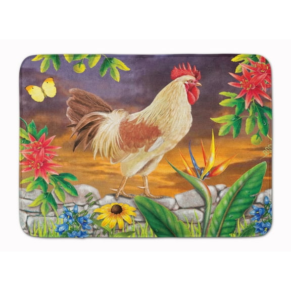 Carolines Treasures PRS4025RUG White Rooster Machine Washable Memory Foam Mat 19 X 27" multicolor