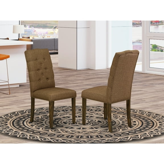 Parson Dining Chairs Set of 2 - Linen Fabric Button Tufted Accent Chairs, Brown