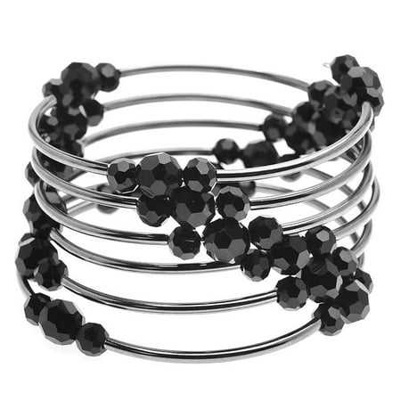 Memory Wire Noodle Bead Bracelet (Black/GM) - Exclusive Beadaholique Jewelry
