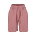 thumbnail image 3 of Women's Cotton Linen Elastic Waist Shorts with Drawstring and Side Pockets, Casual Solid Color Mid-Length Summer Shorts for Daily Wear, Lounge, and Outdoor Activities Rose Gold XL, 3 of 8
