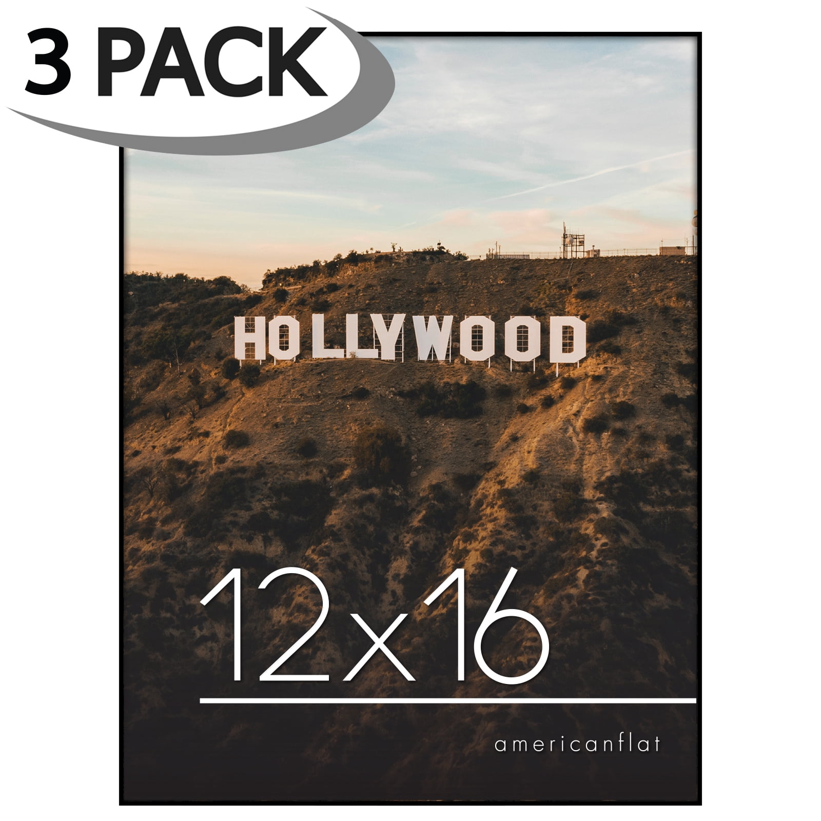 Americanflat Front Loading 12x16 Picture Frames in Black - Set of 3 Thin Frameless Plastic Frames with Shatter-Resistant Glass - Horizontal and Vertical Formats for Wall