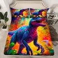 thumbnail image 5 of Erosebridal Dinosaur Twin Sheet Set Watercolor Dino Sheets, Tyrannosaurus Rex Bed Set Rainbow Jungle Bed Sheets Set, Wild Animal Fitted Sheet Microfiber 3pcs, 5 of 5