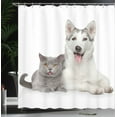 thumbnail image 4 of Ambesonne Cat Shower Curtain, Animals Pets Dogs Digital, 69"Wx75"L, White and Grey, 4 of 5