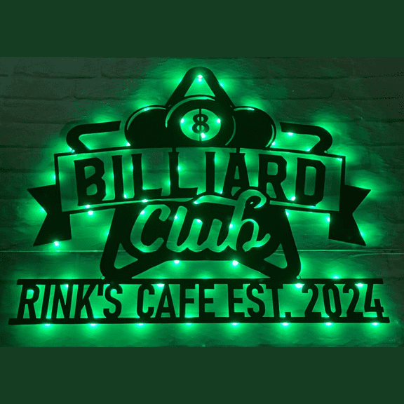Craftnamesign Custom Billiard Wall Art LED Light, Billiard Club Name Sign Wall Decor