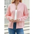 thumbnail image 6 of Women'S Zip Up Cardigan Sweater Hoodies Long Sleeve Jacket Outfits Crewneck Casual Coat Pink L, 6 of 10