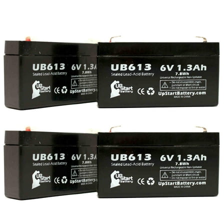 4x Pack - Compatible SONNENSCHEIN 7190182 Battery - Replacement UB613 Universal Sealed Lead Acid Battery (6V, 1.3Ah, 1300mAh, F1 Terminal, AGM, SLA) - Includes 8 F1 to F2 Terminal Adapters