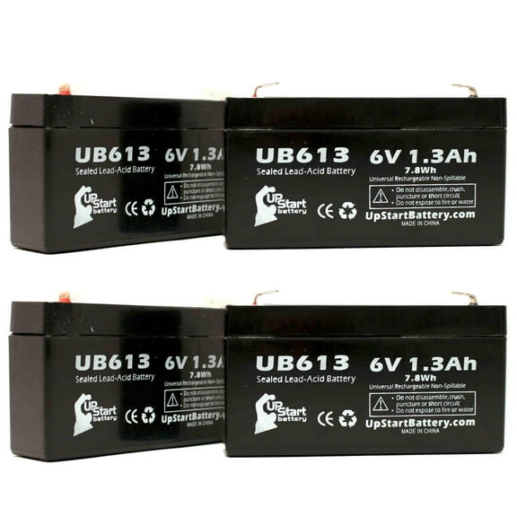 4x Pack - Compatible SBS S612 Battery - Replacement UB613 Universal Sealed Lead Acid Battery (6V, 1.3Ah, 1300mAh, F1 Terminal, AGM, SLA) - Includes 8 F1 to F2 Terminal Adapters