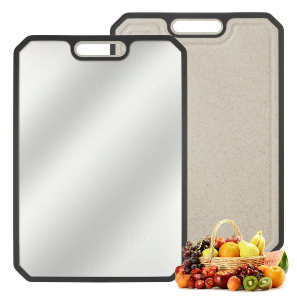 Cutting Board – 15x10" Double-Sided 304 Stainless Steel & Titanium – Deep Juice Groove – Built-in Handles – Over-Basin – Dishwasher Safe – Stain Resistant – Kitchen Gift – Silver