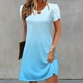 thumbnail image 2 of Women Summer Dress Ruffle Petal V-Neck Sundress Short Sleeve Casual Dress Light Blue M, 2 of 5