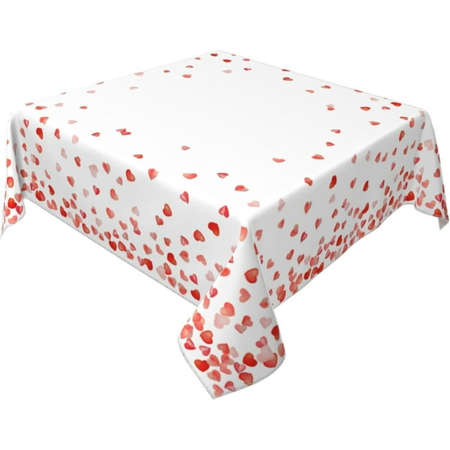 Nappe de la Saint-Valentin Carrée 54x54 Pouces Cœurs Rouges Nappe Imperméable Nappe Résistante aux Plis Housse de Table en Polyester pour Maison/cuisine/salle à Manger/fête/pique-Nique