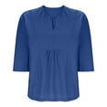 thumbnail image 6 of Taqqpue Womens Cotton Linen Shirts Solid Color 3/4 Sleeve V Neck Blouse Tops Loose Fit Casual Flowy Long Sleeve Plus Size Tees, 6 of 7