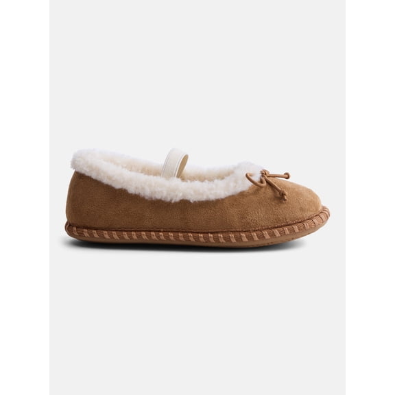 Wonder Nation Toddler, Little and Big Girls Faux Suede Whipstitch Ballet Shoes