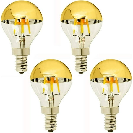 

MD Lighting G14(G45) Half Chrome Light Dimmable 4W(40W Equivalent) E12 LED Candelabra Bulbs Warm White 2700K 400Lm Filament Vintage Bulb with Golden Mirror Decorative Edison Globe Bulb Pack of 4