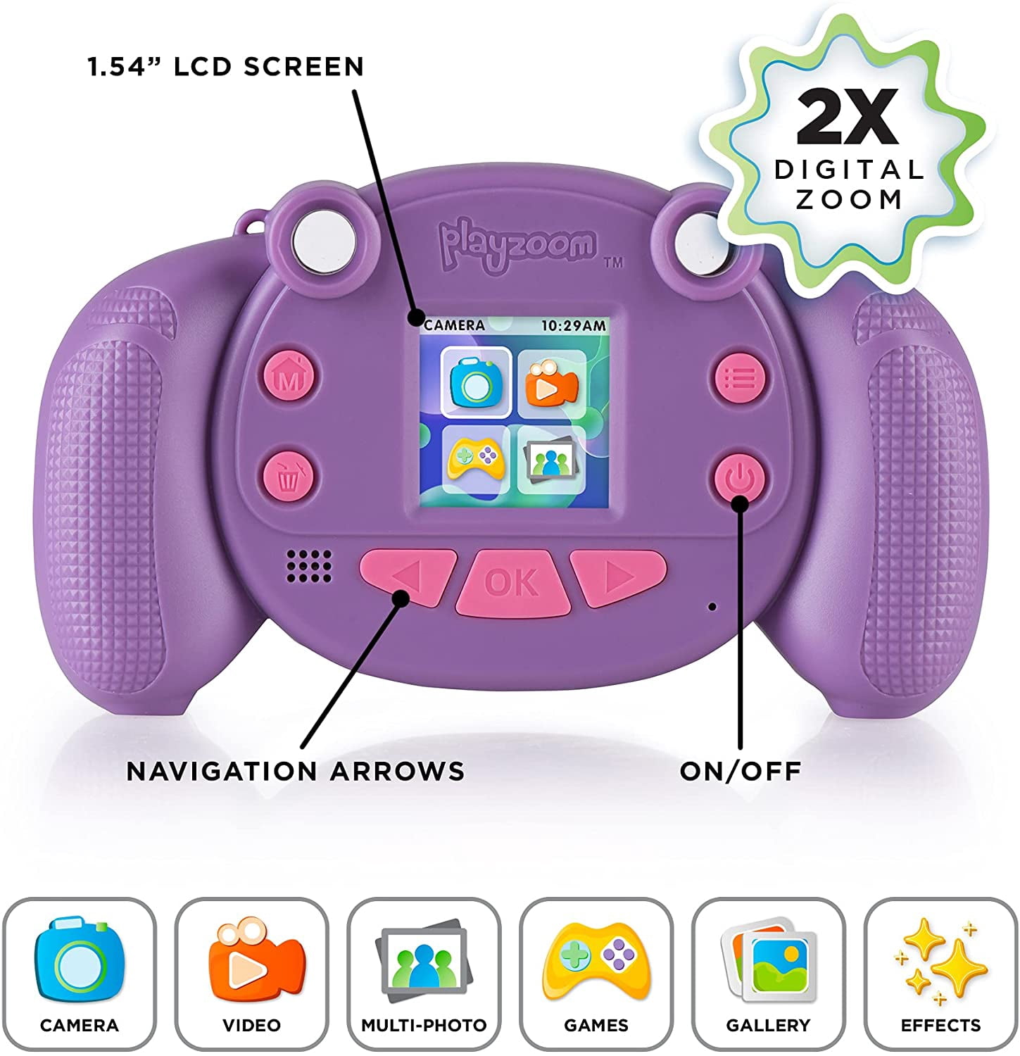 PlayZoom Snapcam - Purple Kids Digital Camera, Video, 2X Zoom Gift for Girls Boys Kids Ages 4-12