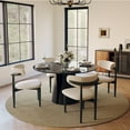 thumbnail image 4 of POVISON-47"Modern Round Kitchen Dining Table For 4, Glossy Black Sintered Stone Round Dining Table, Solid Black Carbon Steel Base, 4 of 8
