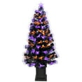 thumbnail image 3 of Northlight 8-Function Fiber Optic Artificial Pine Potted Halloween Tree - 4' - Black - Orange and, 3 of 10
