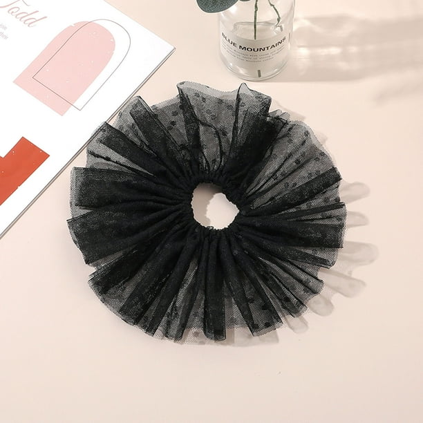 Fiudx Coletero de Lunares de Malla de Encaje de Gran Tamaño, Coleteros Largos con Elásticos Tipo Donut para Mujeres y Niñas.
